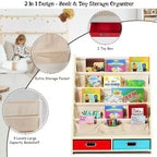 Organisateur de jouets et bibliothèque pour enfants Costway avec 4 bacs de rangement en tissu et 2 boîtes, expresso/beige