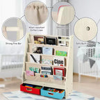 Organisateur de jouets et bibliothèque pour enfants Costway avec 4 bacs de rangement en tissu et 2 boîtes, expresso/beige
