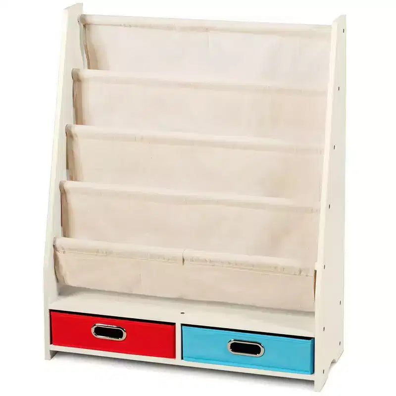 Organisateur de jouets et bibliothèque pour enfants Costway avec 4 bacs de rangement en tissu et 2 boîtes, expresso/beige