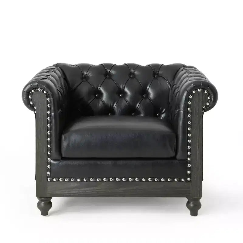 Fauteuil Club Chesterfield Capitoué Castalia avec Clous Décoratifs Midnight – Christopher Knight Home
