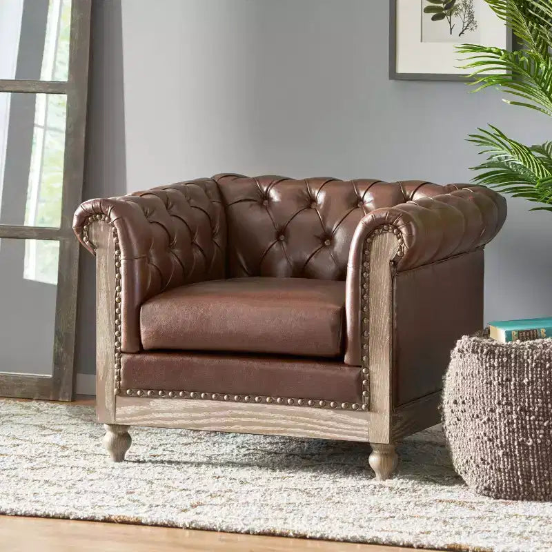 Fauteuil Club Chesterfield Capitoué Castalia avec Clous Décoratifs Midnight – Christopher Knight Home