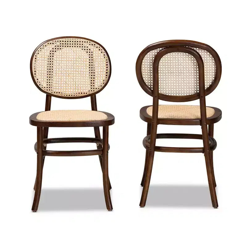Ensemble de 2 chaises de salle à manger Garold en rotin tressé et bois avec canne - Baxton Studio