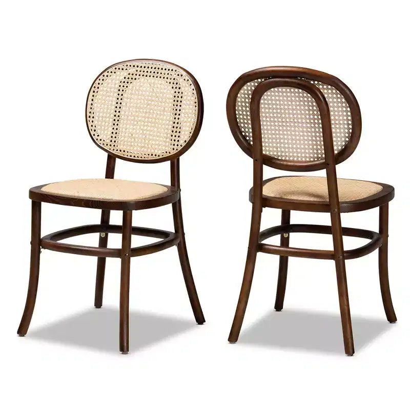 Ensemble de 2 chaises de salle à manger Garold en rotin tressé et bois avec canne - Baxton Studio