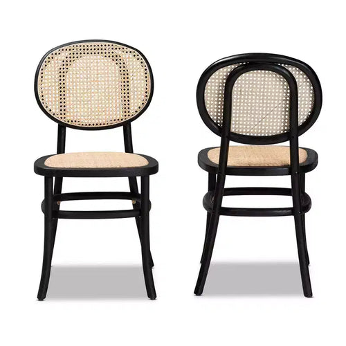 Ensemble de 2 chaises de salle à manger Garold en rotin tressé et bois avec canne - Baxton Studio