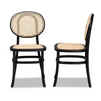 Ensemble de 2 chaises de salle à manger Garold en rotin tressé et bois avec canne - Baxton Studio