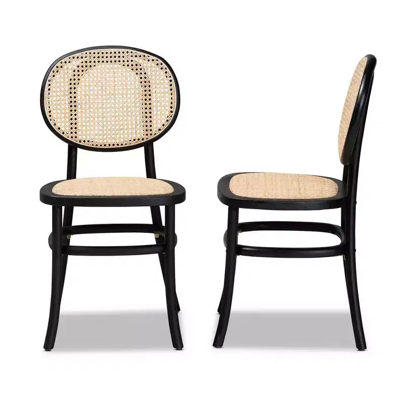 Ensemble de 2 chaises de salle à manger Garold en rotin tressé et bois avec canne - Baxton Studio