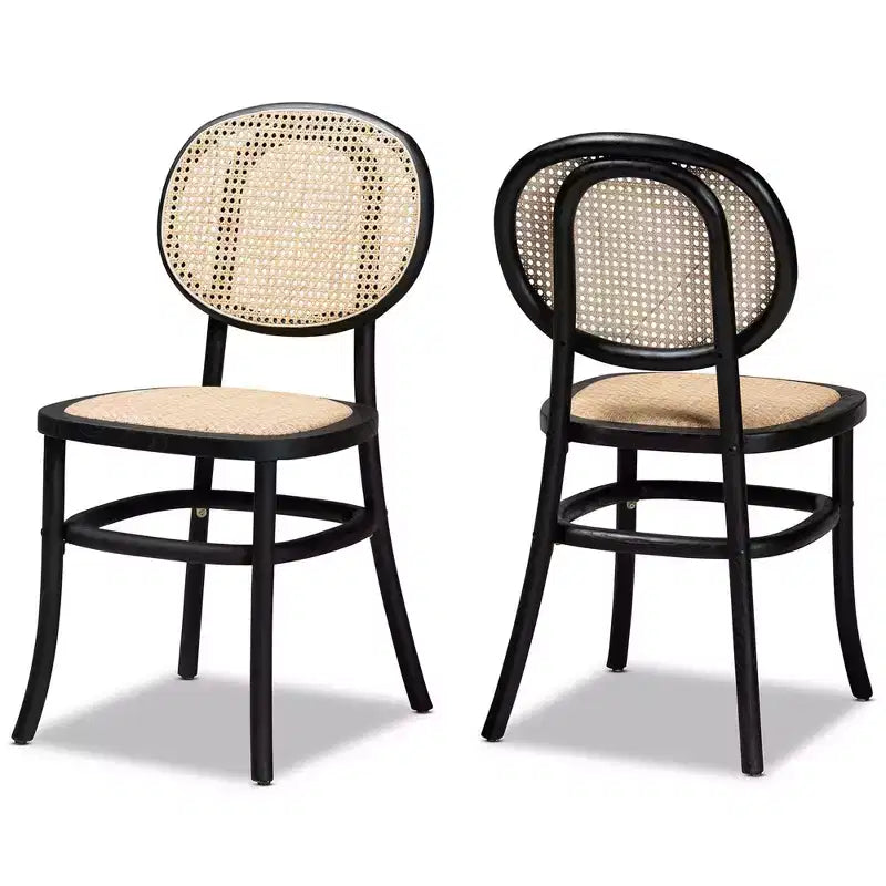 Ensemble de 2 chaises de salle à manger Garold en rotin tressé et bois avec canne - Baxton Studio