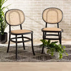 2pc Garold Woven Rattan and Wood Cane Dining Chair Set - Baxton Studio