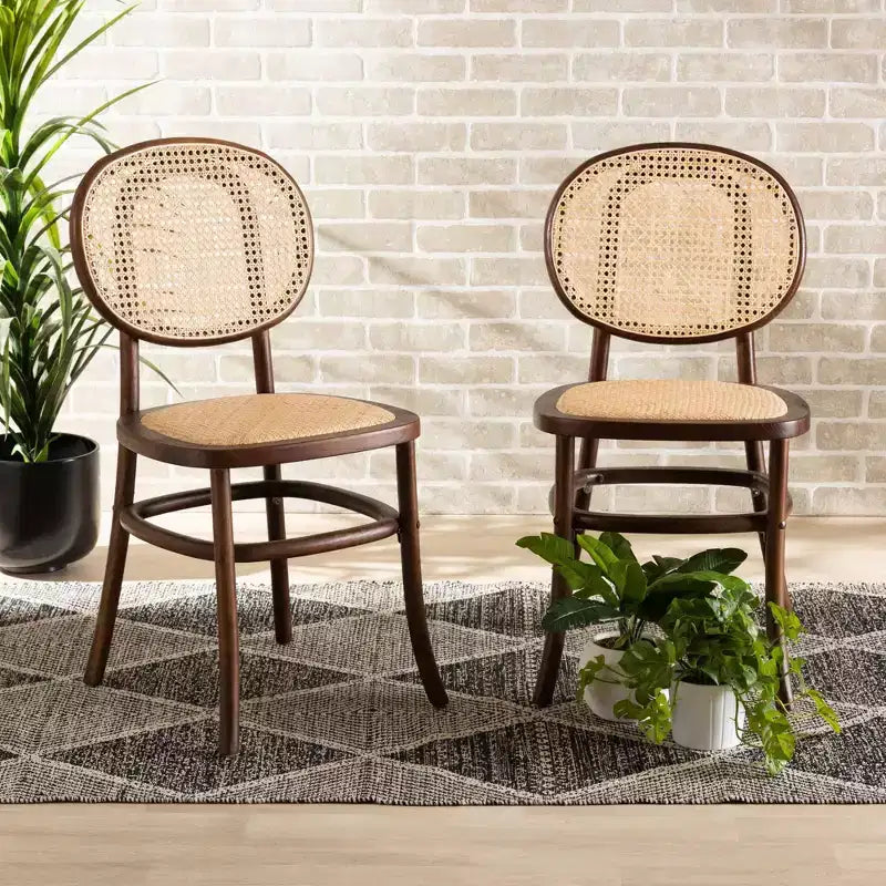 Ensemble de 2 chaises de salle à manger Garold en rotin tressé et bois avec canne - Baxton Studio