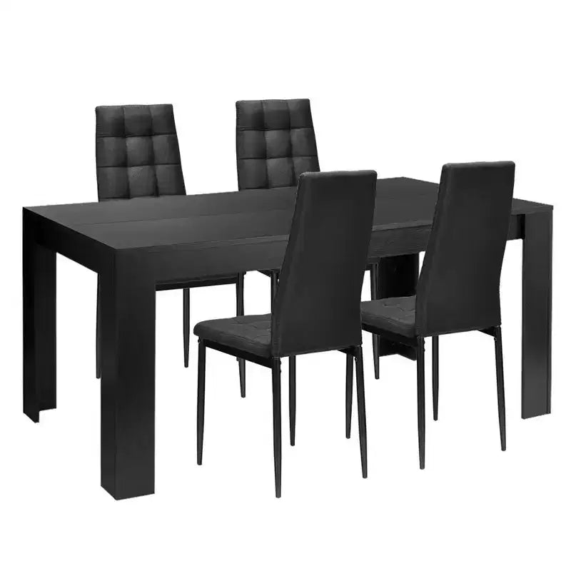 Costway Ensemble de 5 pièces Table à manger en bois et 4 chaises en tissu Maison Cuisine Moderne