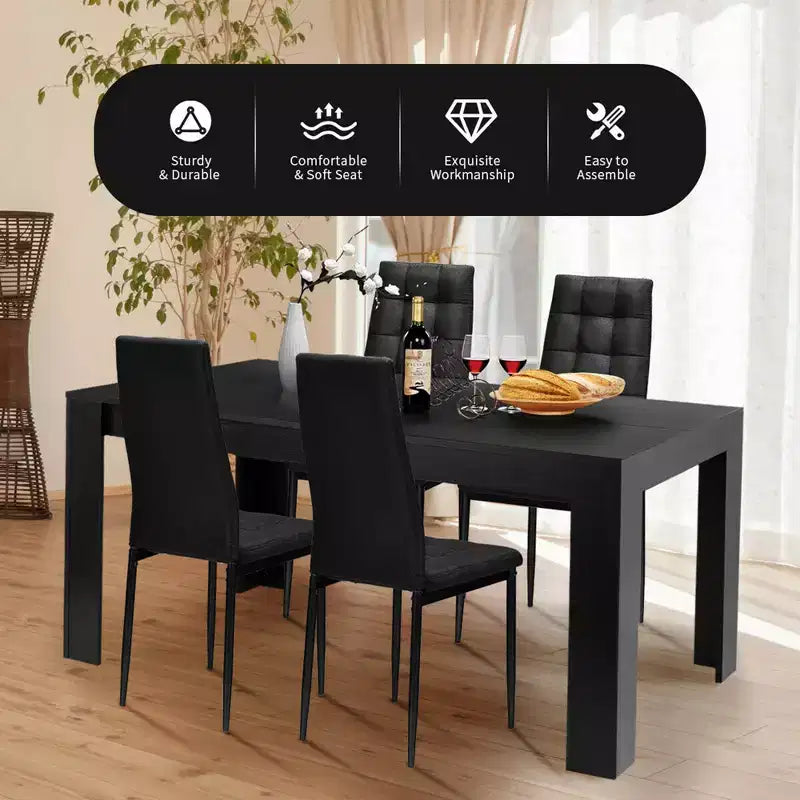 Costway Ensemble de 5 pièces Table à manger en bois et 4 chaises en tissu Maison Cuisine Moderne