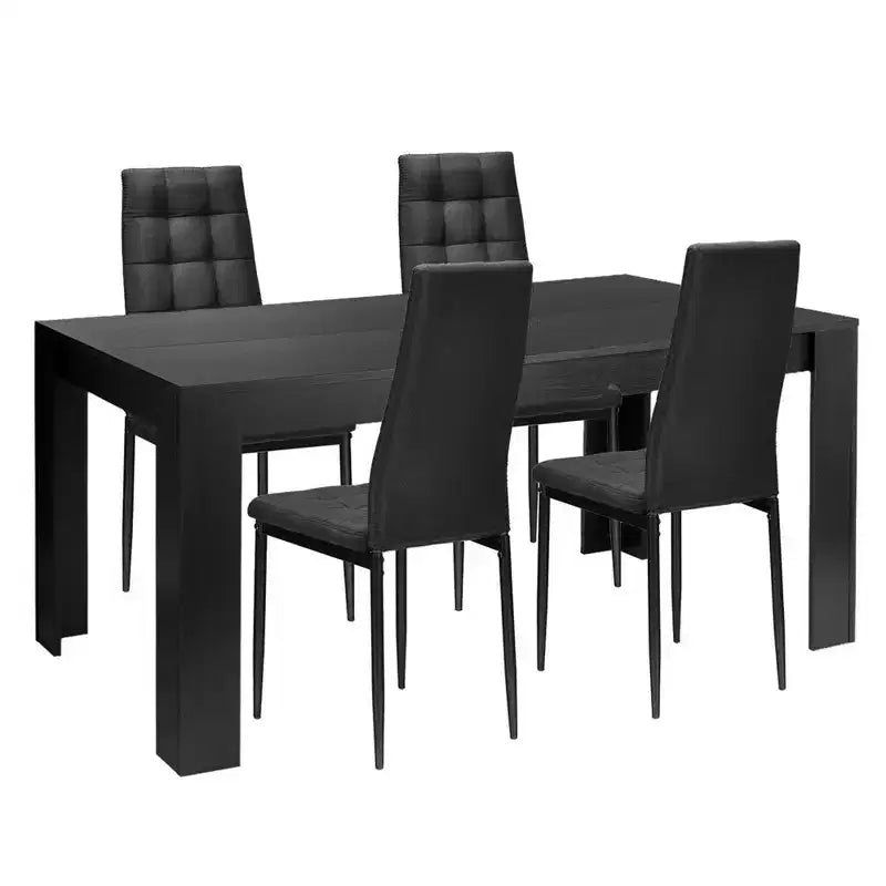Costway Ensemble de 5 pièces Table à manger en bois et 4 chaises en tissu Maison Cuisine Moderne