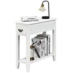 Costway 2 Tier End Bedside Sofa Side Table Narrow Nightstand w/Drawer &Shelf White