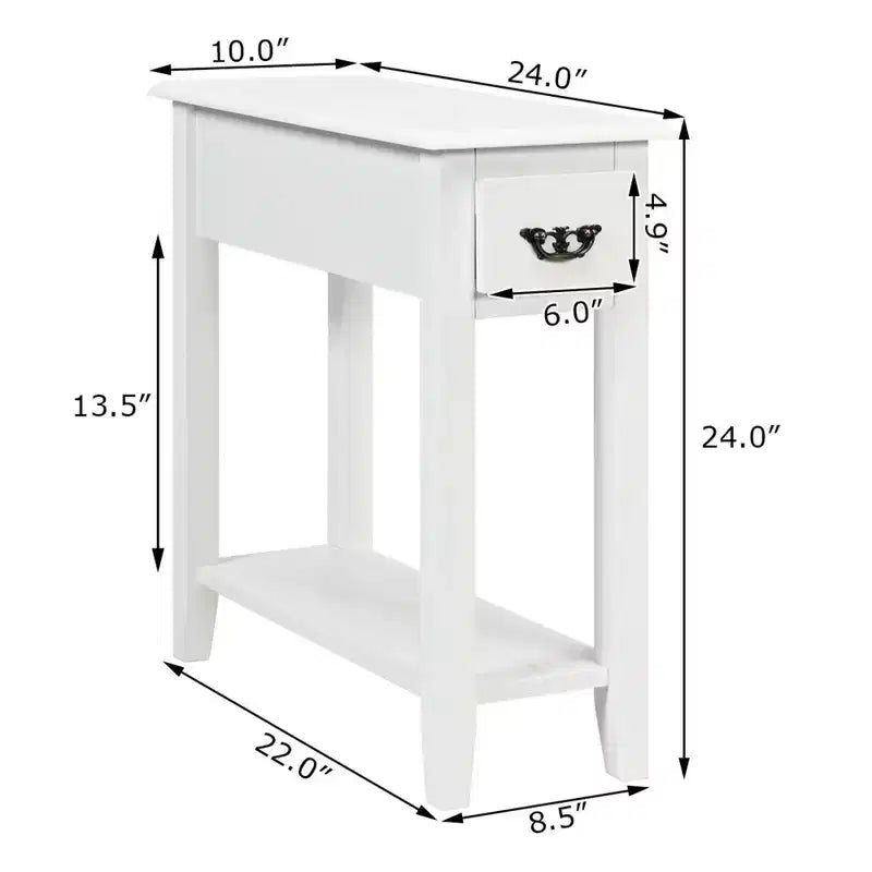 Costway Table d'appoint de chevet à 2 niveaux avec tiroir et étagère, Blanc