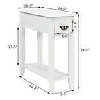Costway Table d'appoint de chevet à 2 niveaux avec tiroir et étagère, Blanc