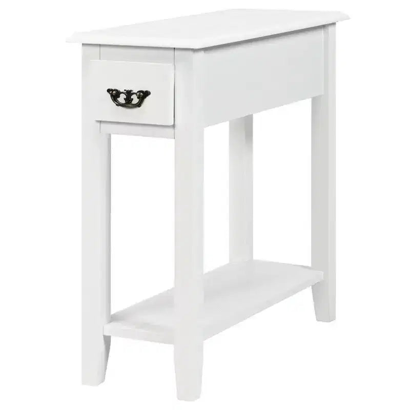Costway Table d'appoint de chevet à 2 niveaux avec tiroir et étagère, Blanc