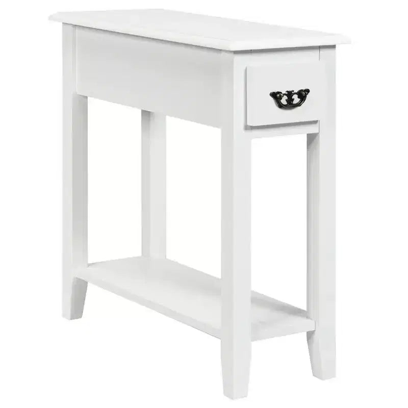 Costway Table d'appoint de chevet à 2 niveaux avec tiroir et étagère, Blanc