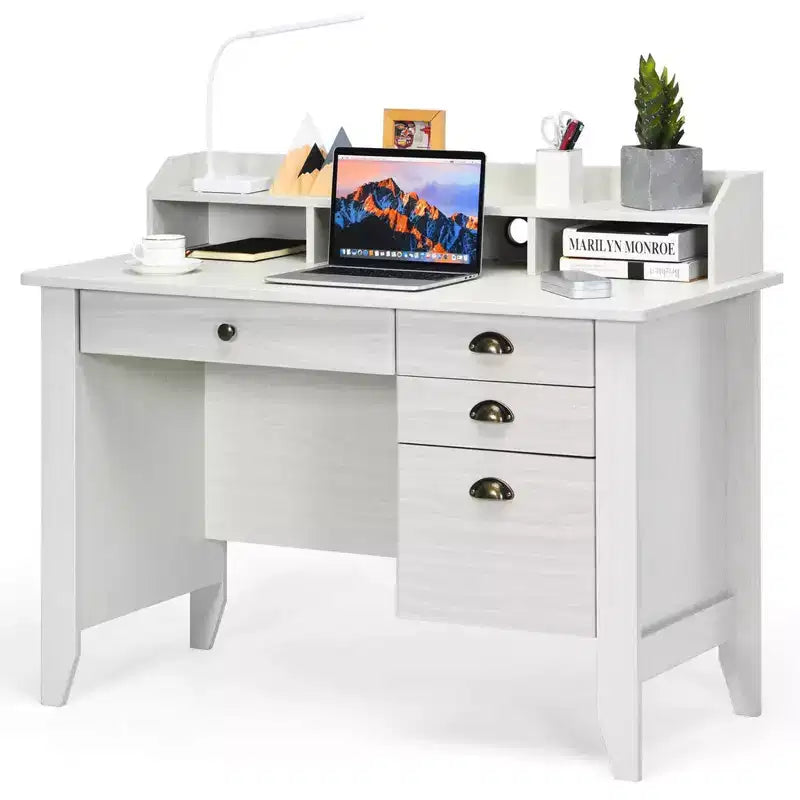 Costway Bureau d'ordinateur PC Portable Table d'écriture Poste de travail Étudiant Étude Meuble Blanc