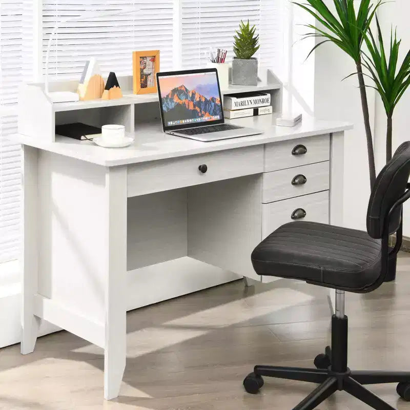 Costway Bureau d'ordinateur PC Portable Table d'écriture Poste de travail Étudiant Étude Meuble Blanc