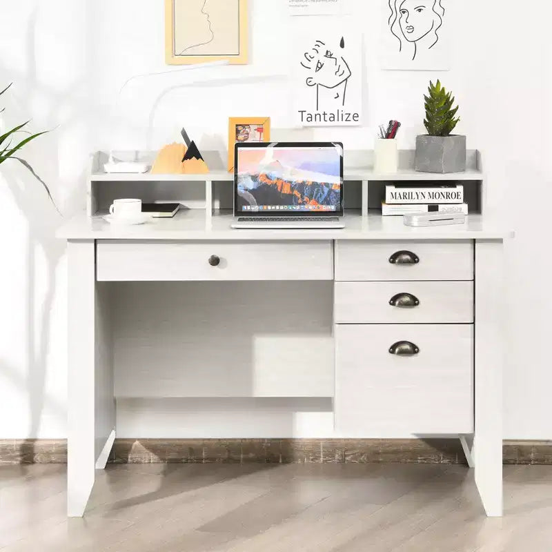 Costway Bureau d'ordinateur PC Portable Table d'écriture Poste de travail Étudiant Étude Meuble Blanc