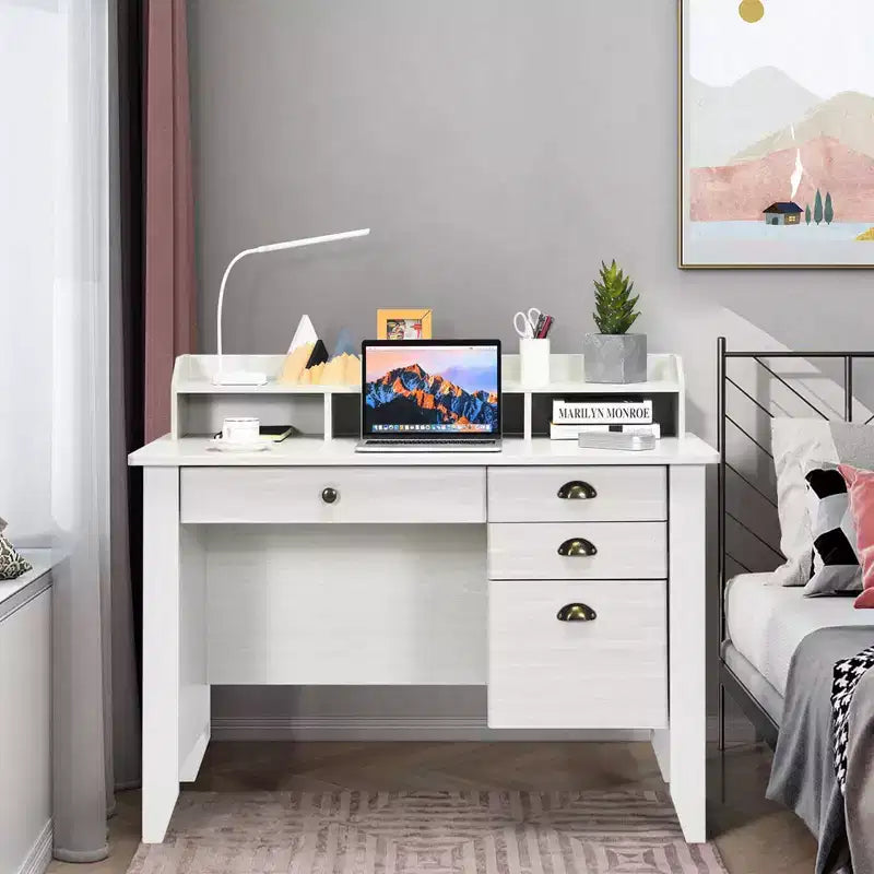 Costway Bureau d'ordinateur PC Portable Table d'écriture Poste de travail Étudiant Étude Meuble Blanc