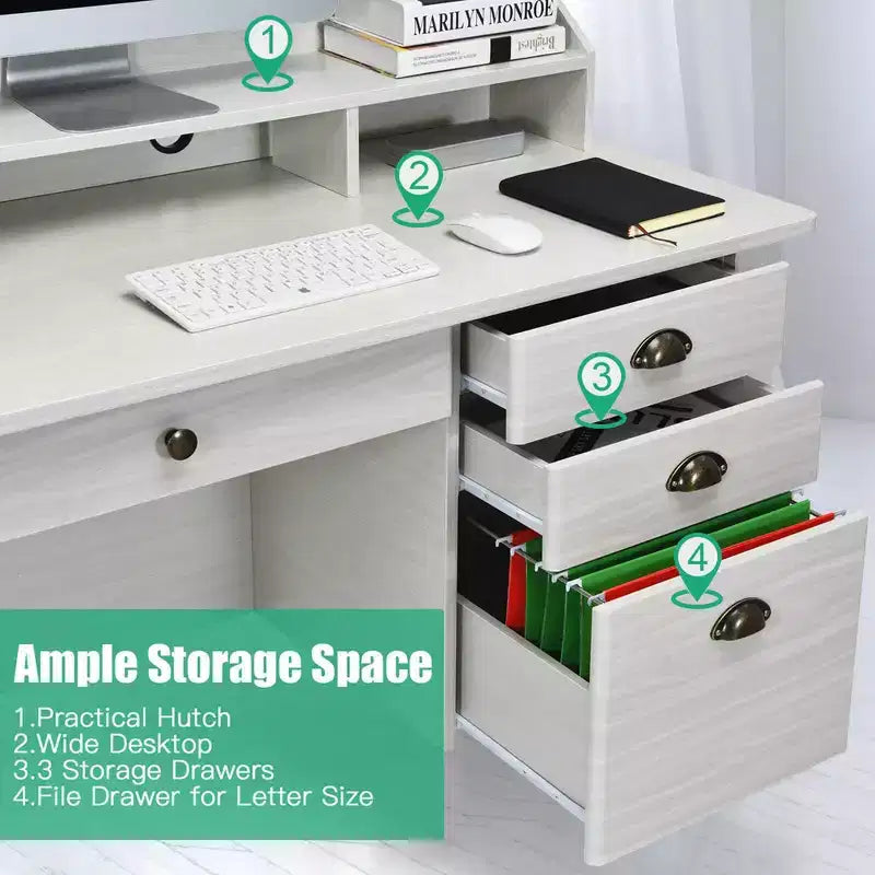 Costway Bureau d'ordinateur PC Portable Table d'écriture Poste de travail Étudiant Étude Meuble Blanc
