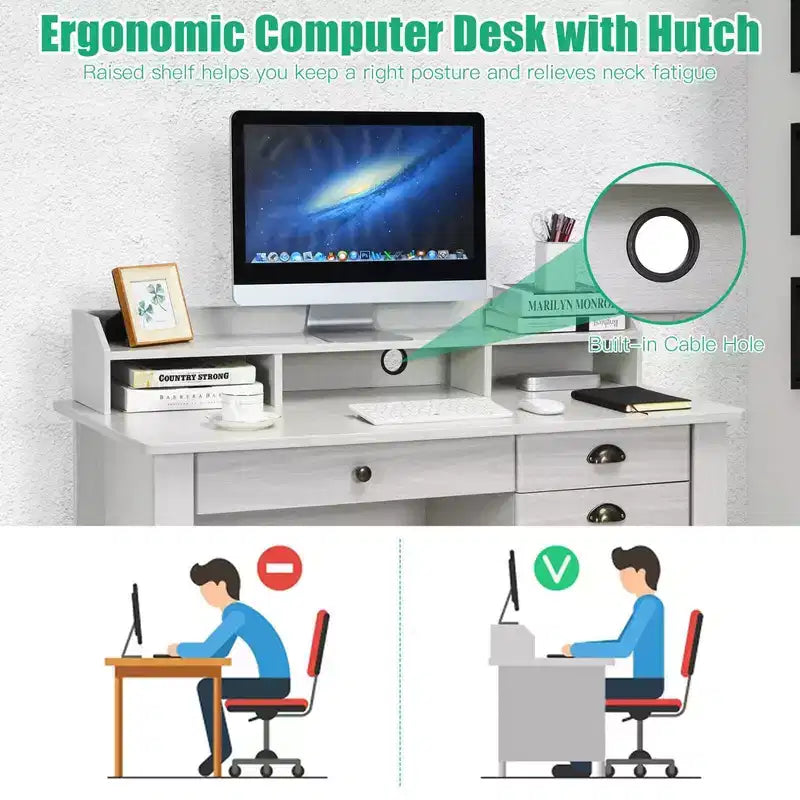 Costway Bureau d'ordinateur PC Portable Table d'écriture Poste de travail Étudiant Étude Meuble Blanc