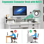 Costway Bureau d'ordinateur PC Portable Table d'écriture Poste de travail Étudiant Étude Meuble Blanc