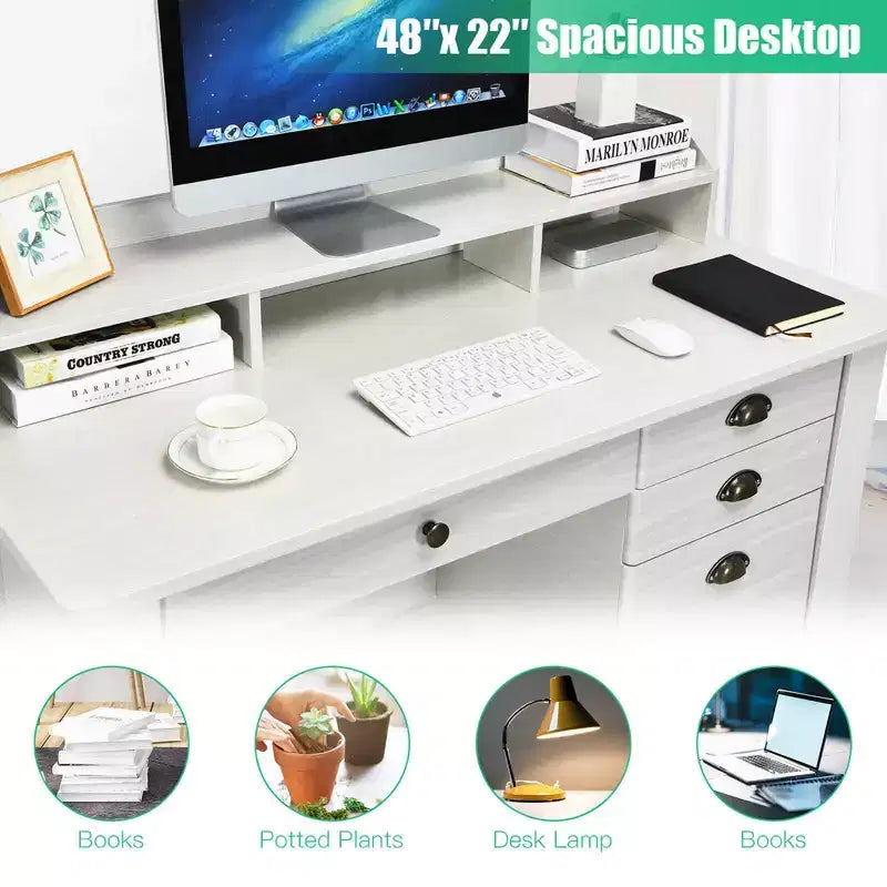 Costway Bureau d'ordinateur PC Portable Table d'écriture Poste de travail Étudiant Étude Meuble Blanc