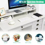 Costway Bureau d'ordinateur PC Portable Table d'écriture Poste de travail Étudiant Étude Meuble Blanc
