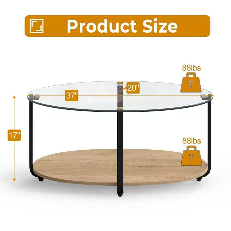 Table basse Costway à plateau en verre, table d'appoint moderne ovale à 2 niveaux avec étagère de rangement