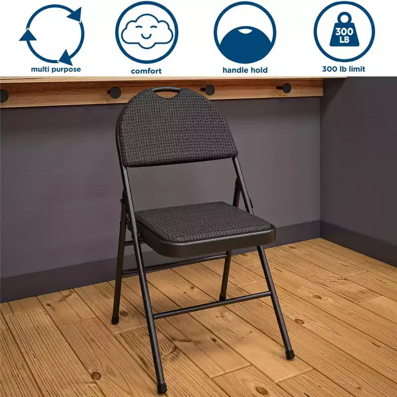 Chaises pliantes commerciales COSCO à triple renfort en métal avec assise en tissu, lot de 4, noires