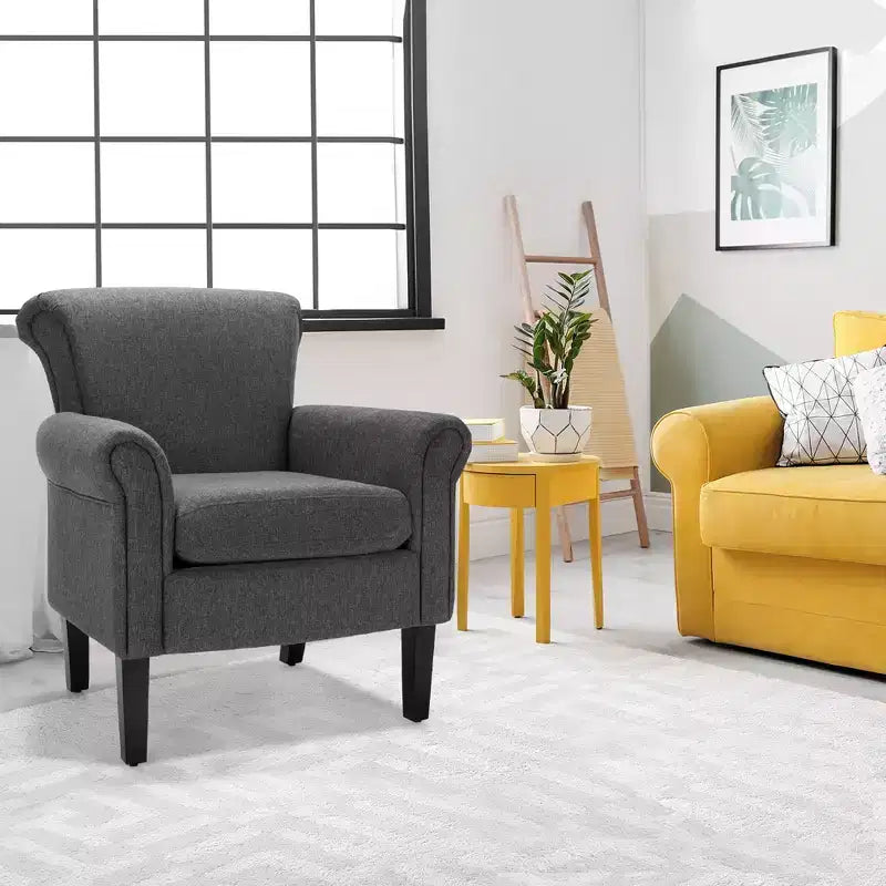 Lot de 2 fauteuils d'appoint en tissu rembourré Costway avec pieds en bois d'hévéa Gris foncé/Gris clair