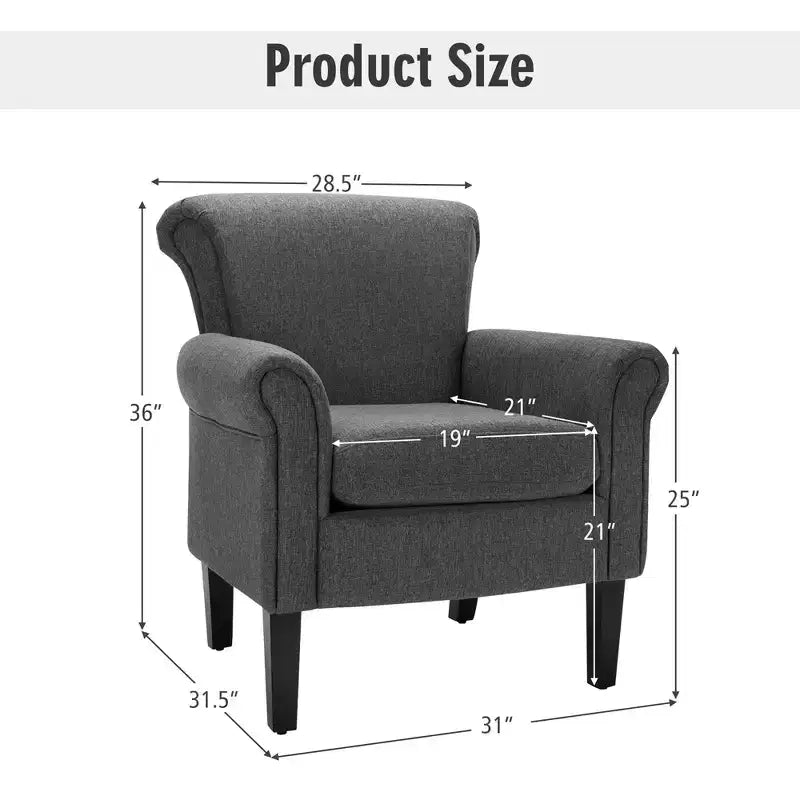Lot de 2 fauteuils d'appoint en tissu rembourré Costway avec pieds en bois d'hévéa Gris foncé/Gris clair
