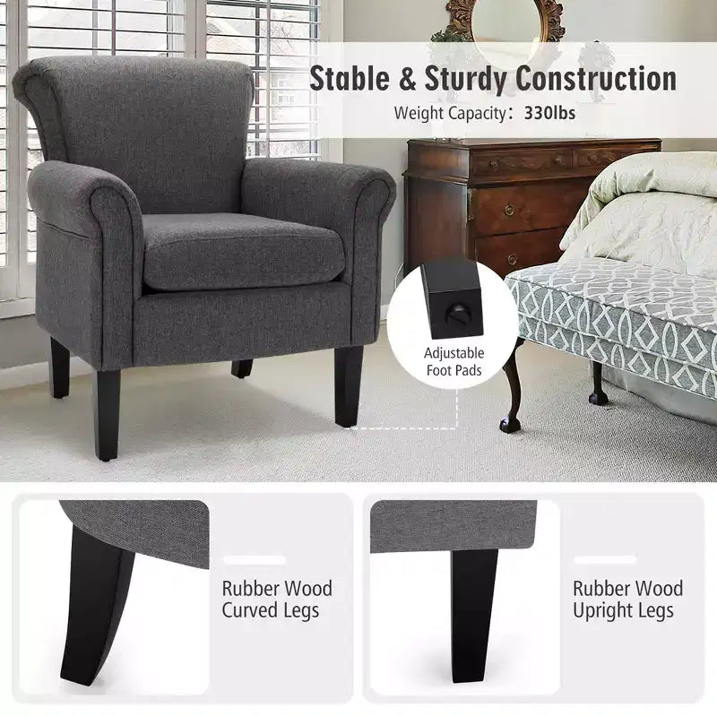 Lot de 2 fauteuils d'appoint en tissu rembourré Costway avec pieds en bois d'hévéa Gris foncé/Gris clair