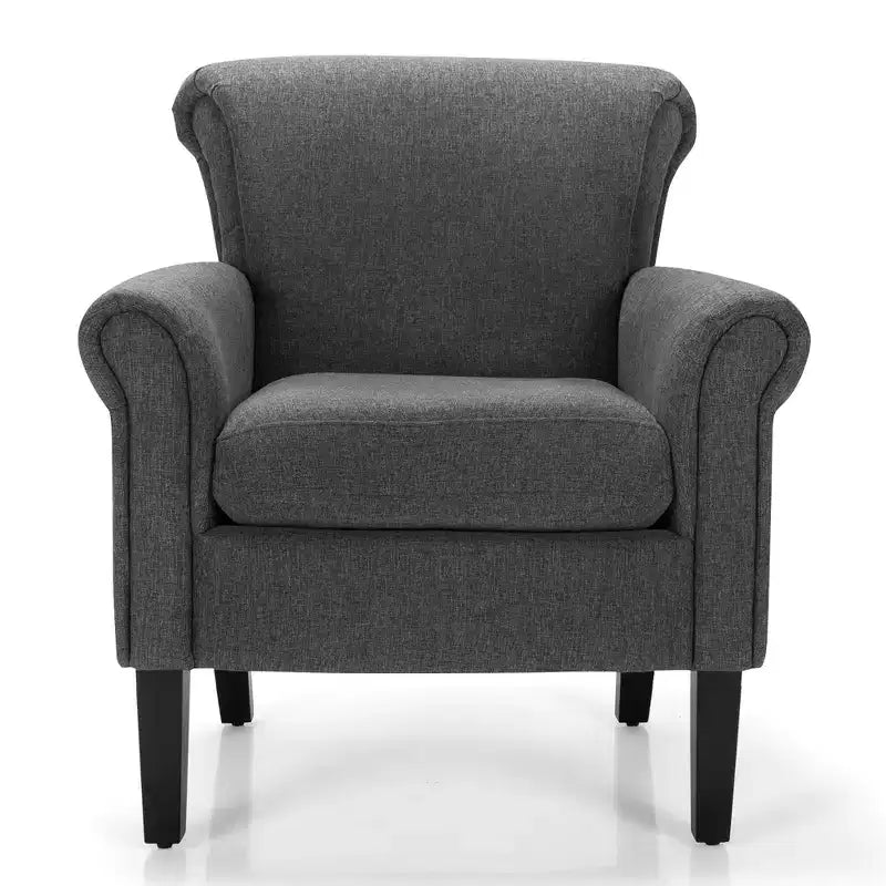 Lot de 2 fauteuils d'appoint en tissu rembourré Costway avec pieds en bois d'hévéa Gris foncé/Gris clair