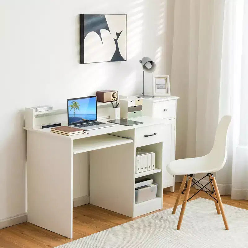 Bureau informatique de 22 pouces de large Costway, table d'étude pour ordinateur portable avec tiroir et tablette pour clavier Blanc/Noir