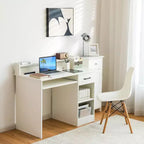 Bureau informatique de 22 pouces de large Costway, table d'étude pour ordinateur portable avec tiroir et tablette pour clavier Blanc/Noir