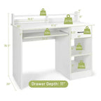 Bureau informatique de 22 pouces de large Costway, table d'étude pour ordinateur portable avec tiroir et tablette pour clavier Blanc/Noir