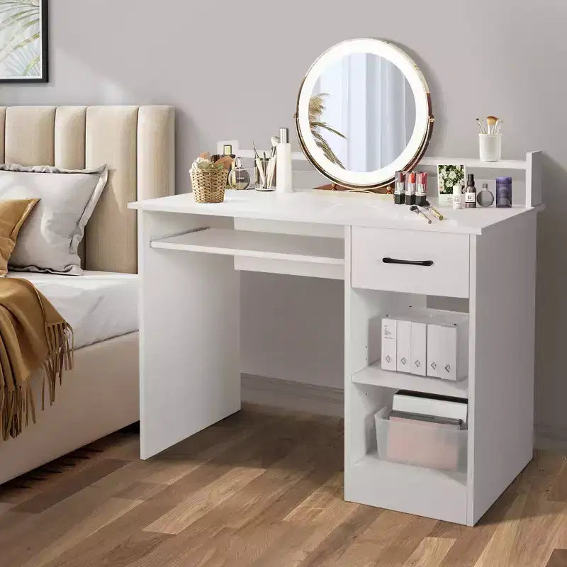 Bureau informatique de 22 pouces de large Costway, table d'étude pour ordinateur portable avec tiroir et tablette pour clavier Blanc/Noir