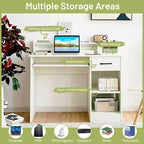 Bureau informatique de 22 pouces de large Costway, table d'étude pour ordinateur portable avec tiroir et tablette pour clavier Blanc/Noir