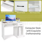 Bureau informatique de 22 pouces de large Costway, table d'étude pour ordinateur portable avec tiroir et tablette pour clavier Blanc/Noir
