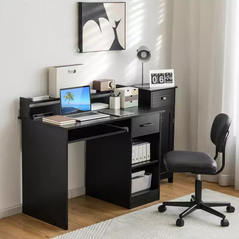 Bureau informatique de 22 pouces de large Costway, table d'étude pour ordinateur portable avec tiroir et tablette pour clavier Blanc/Noir