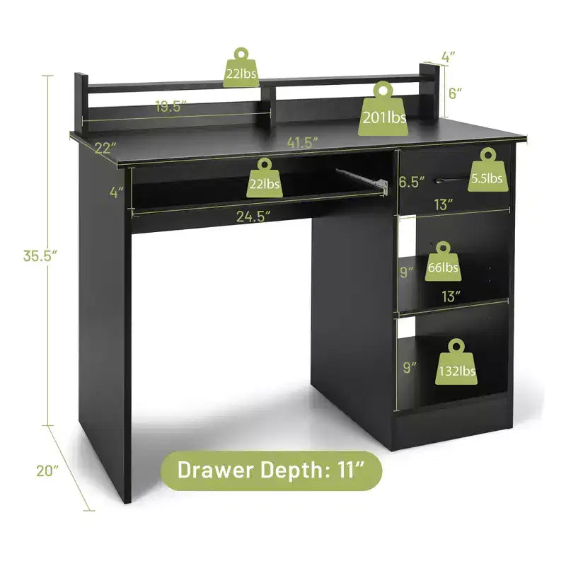 Bureau informatique de 22 pouces de large Costway, table d'étude pour ordinateur portable avec tiroir et tablette pour clavier Blanc/Noir