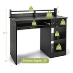 Bureau informatique de 22 pouces de large Costway, table d'étude pour ordinateur portable avec tiroir et tablette pour clavier Blanc/Noir