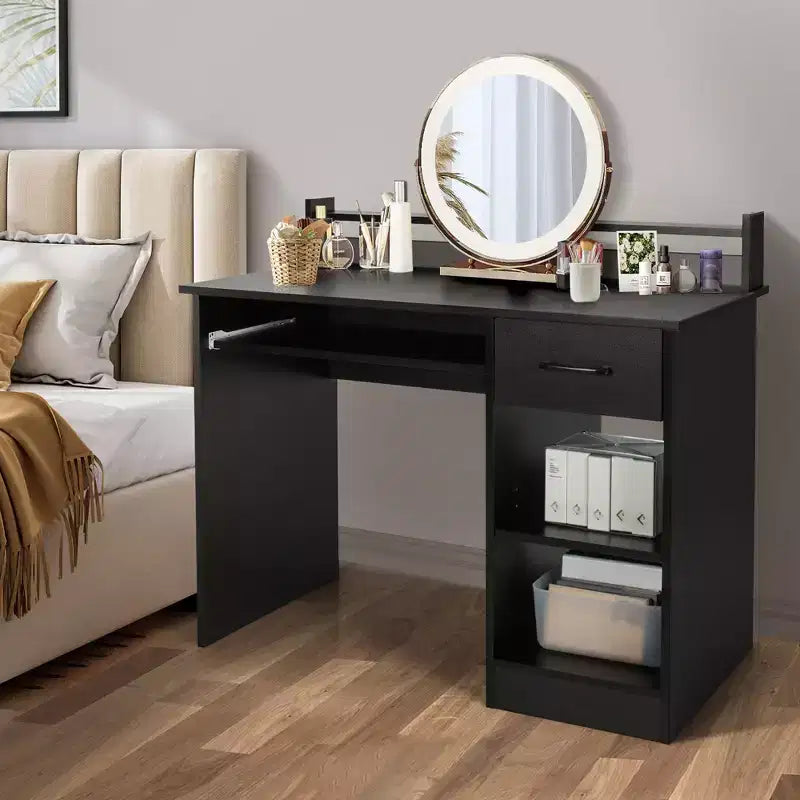 Bureau informatique de 22 pouces de large Costway, table d'étude pour ordinateur portable avec tiroir et tablette pour clavier Blanc/Noir