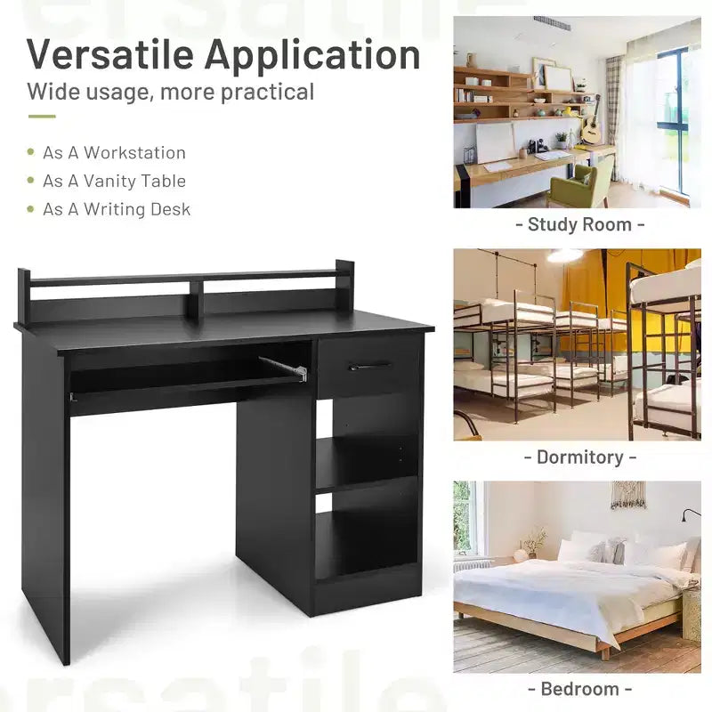 Bureau informatique de 22 pouces de large Costway, table d'étude pour ordinateur portable avec tiroir et tablette pour clavier Blanc/Noir