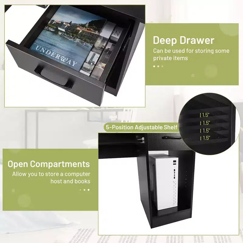 Bureau informatique de 22 pouces de large Costway, table d'étude pour ordinateur portable avec tiroir et tablette pour clavier Blanc/Noir