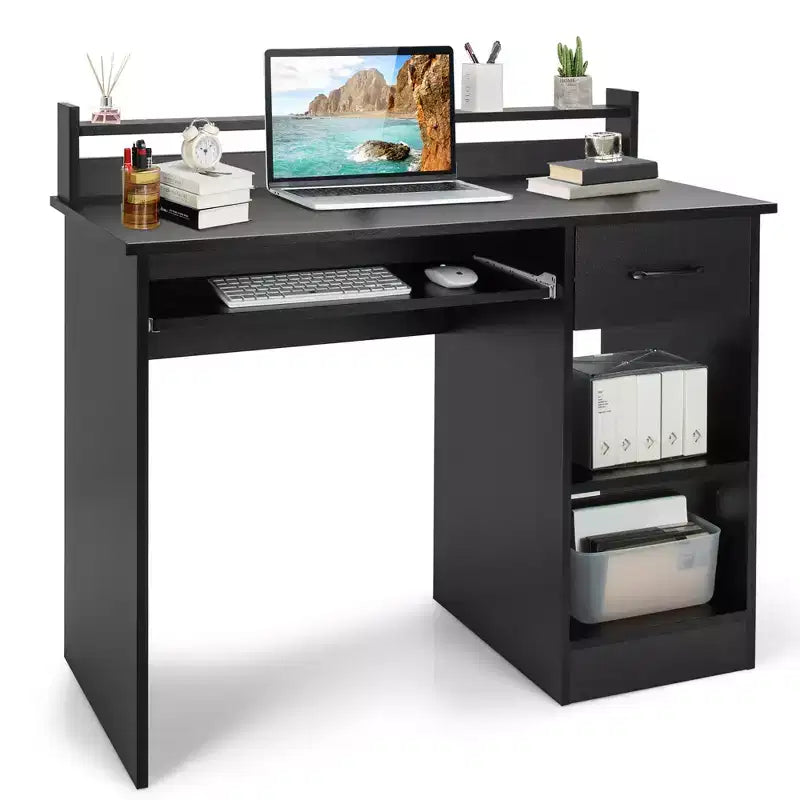 Costway 22 Wide Computer Desk Writing Study Laptop Table w/ Drawer & Keyboard Tray White\Black