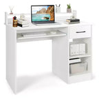 Bureau informatique de 22 pouces de large Costway, table d'étude pour ordinateur portable avec tiroir et tablette pour clavier Blanc/Noir